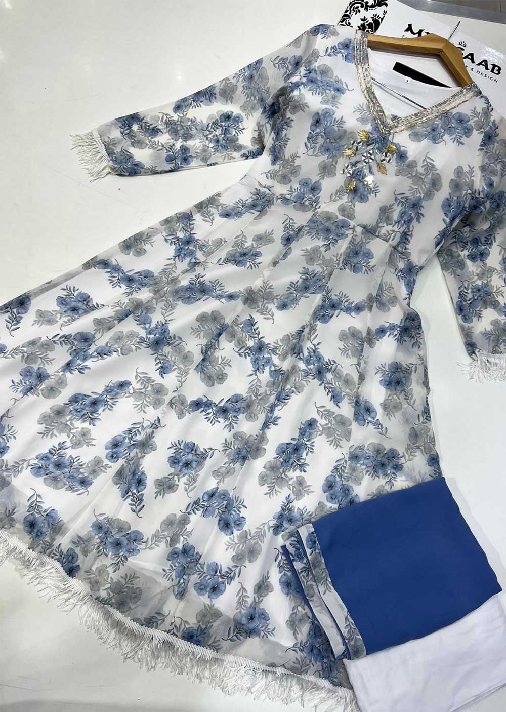 RGZ99906 Blue/Grey Georgette Dress - Memsaab Online