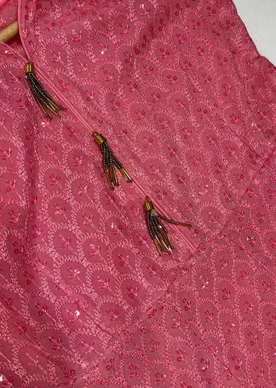 RGZ603 Bright Pink Mother & Daughter Linen Readymade Suit - Memsaab Online