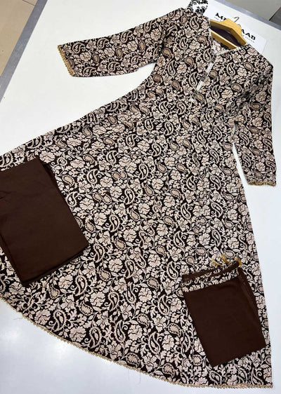 RGZ9920 Readymade Brown Printed Crepe Dress - Memsaab Online