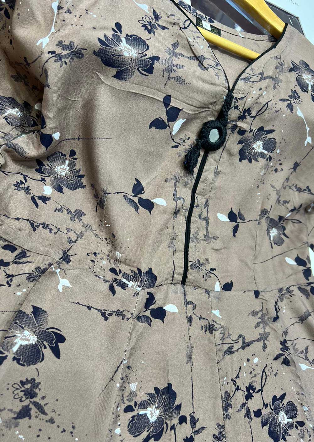 RGZ9907 Brown Linen Printed Dress - Memsaab Online