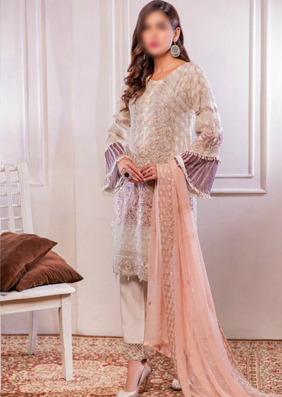 1515 Readymade Cream Pakistani Chiffon Suit - Memsaab Online