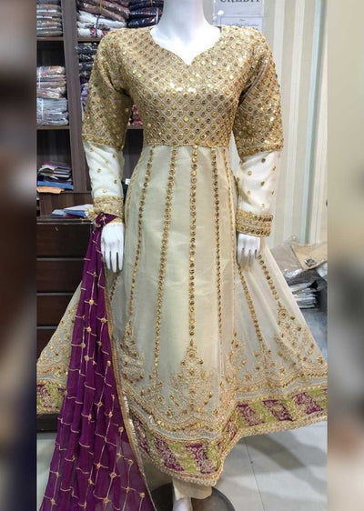 SHAZ6548 Gold Readymade Chiffon Dress - Memsaab Online