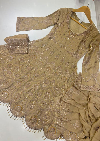 PS0404 Readymade Gold Chiffon Dress - Memsaab Online