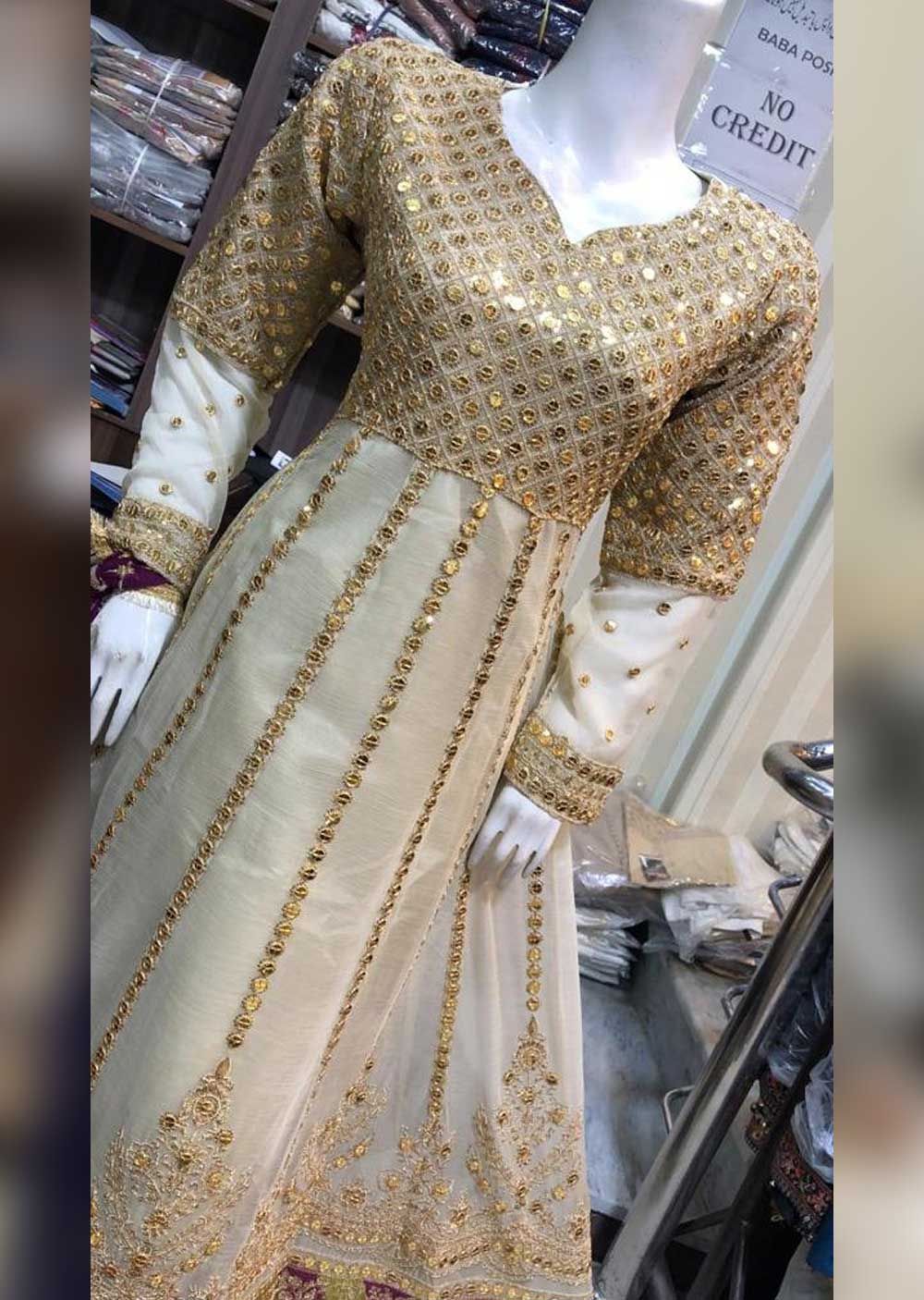 SHAZ6548 Gold Readymade Chiffon Dress - Memsaab Online