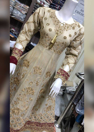 SHAZ6546 Gold Readymade Chiffon Dress - Memsaab Online