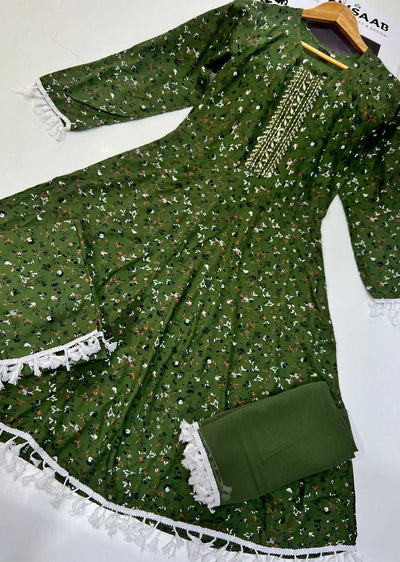 RGZ9904 Green Embroidered Linen Dress - Memsaab Online