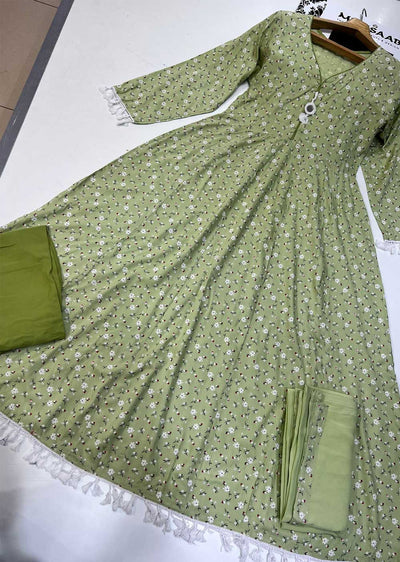 RGZ9924 Light Green Embroidered Linen Dress - Memsaab Online