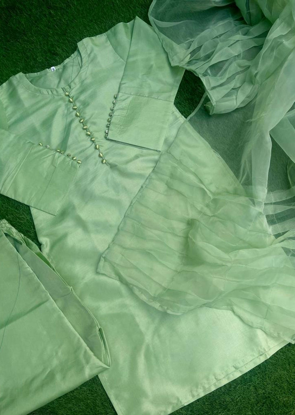 DX6227 Readymade Mint Silk Suit - Memsaab Online
