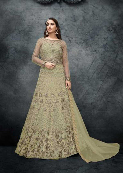 10049 Green Unstitched Inspired Fancy Gown - Memsaab Online