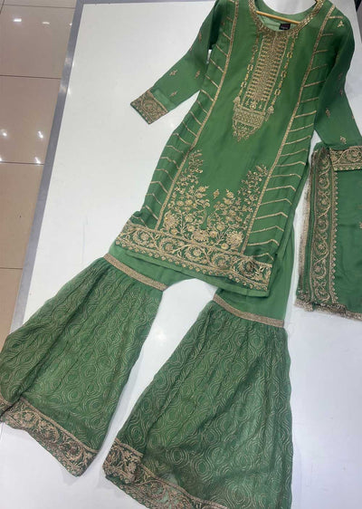 NR8201 Green Readymade Sharara Suit - Memsaab Online