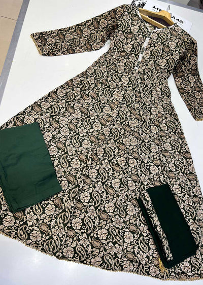 RGZ9920 Readymade Dark Green Printed Crepe Dress - Memsaab Online