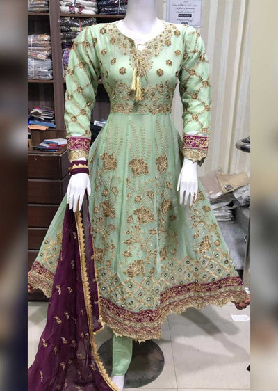 SHAZ6546 Green Readymade Chiffon Dress - Memsaab Online
