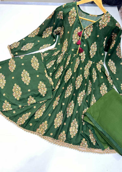 RGZ9908 Green Printed Dress - Memsaab Online