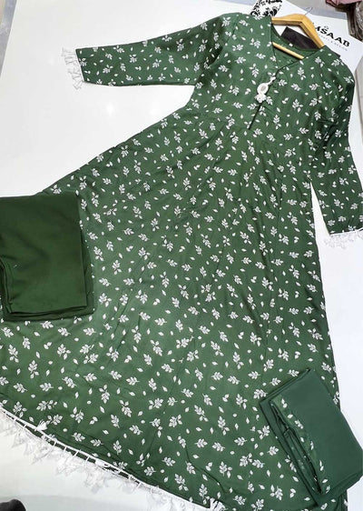 RGZ9913 Green Printed Linen Maxi Dress - Memsaab Online