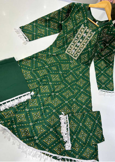 RGZ9902 Green Embroidered Linen Dress - Memsaab Online