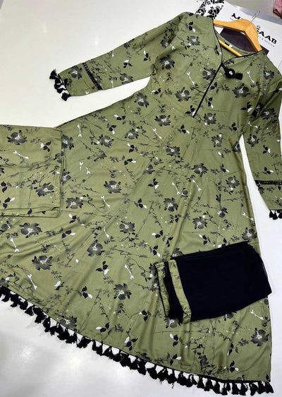 RGZ9907 Green Linen Printed Dress - Memsaab Online