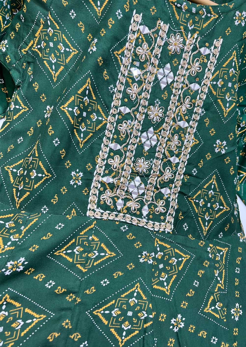 RGZ9902 Green Embroidered Linen Dress - Memsaab Online