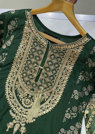 HK181 Bekhud Readymade Green Linen Mother & Daughter Suit - Memsaab Online