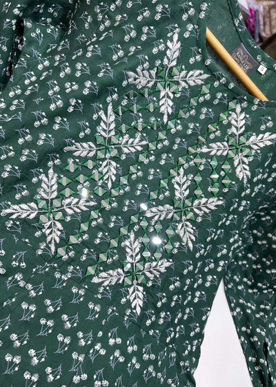 RGZ9903 Green Printed Linen Dress - Memsaab Online