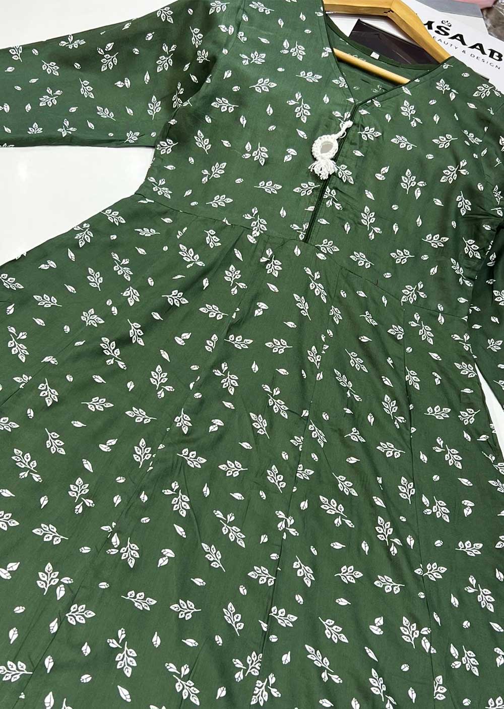 RGZ9913 Green Printed Linen Maxi Dress - Memsaab Online