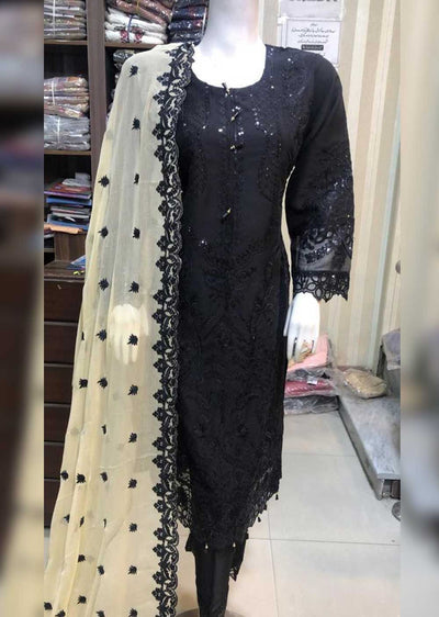 BP1103 Black/Gold Readymade Chiffon Suit - Memsaab Online