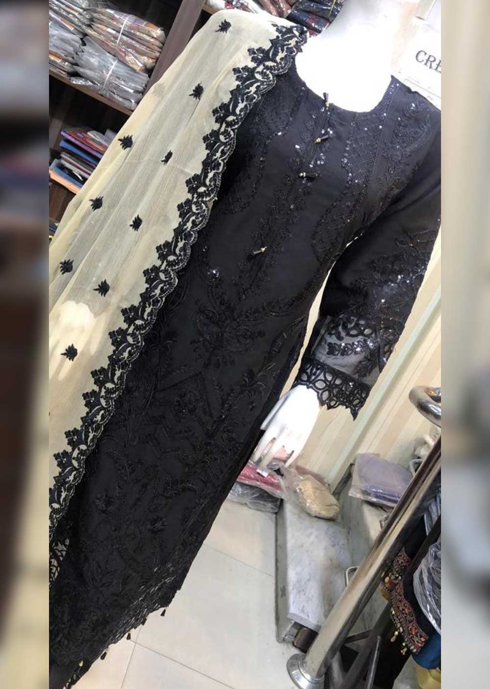 BP1103 Black/Gold Readymade Chiffon Suit - Memsaab Online