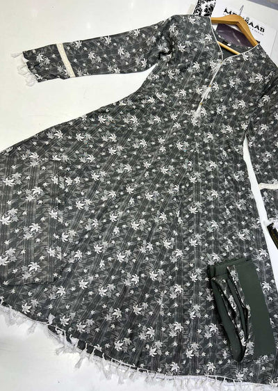 RGZ9922 Grey Printed Linen Dress - Memsaab Online