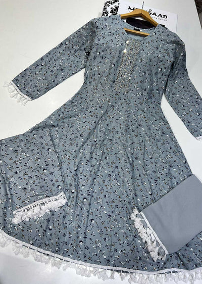RGZ9904 Grey Embroidered Linen Dress - Memsaab Online