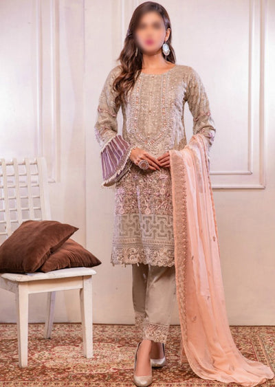 1515 Readymade Grey Pakistani Chiffon Suit - Memsaab Online