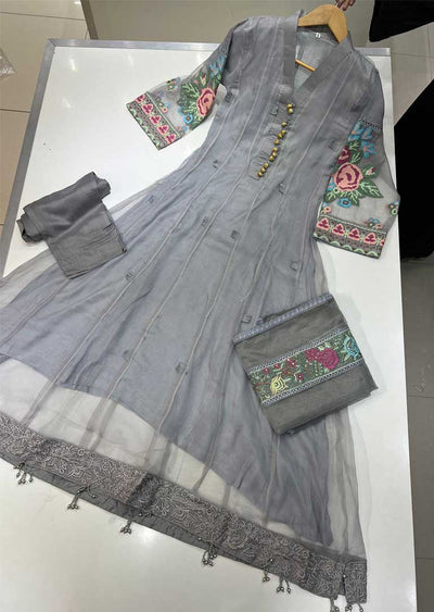 KLD111 Readymade Grey Organza Dress - Memsaab Online