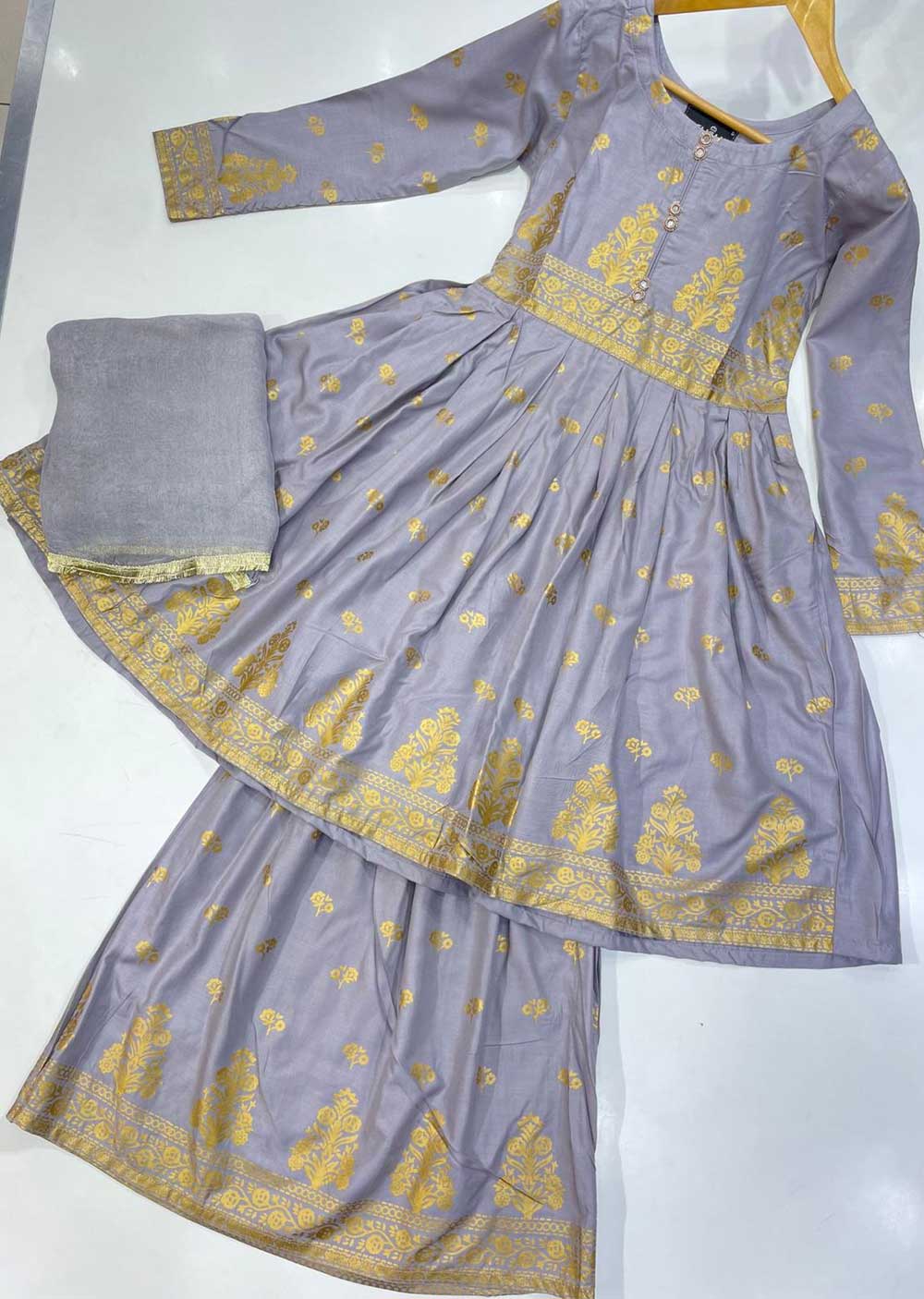 HK197 Anari Readymade Grey Linen Peplum Suit - Memsaab Online