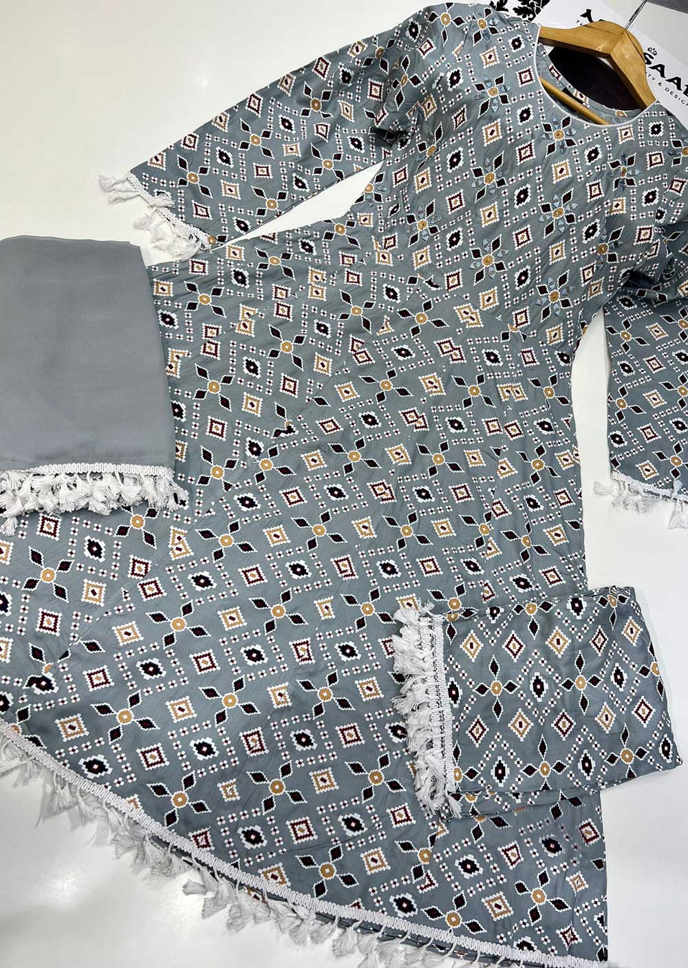 RGZ9901 Grey Digital Printed Dress - Memsaab Online