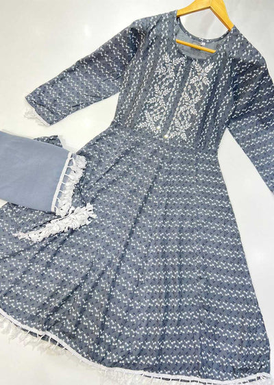 RGZ9903 Grey Printed Linen Dress - Memsaab Online