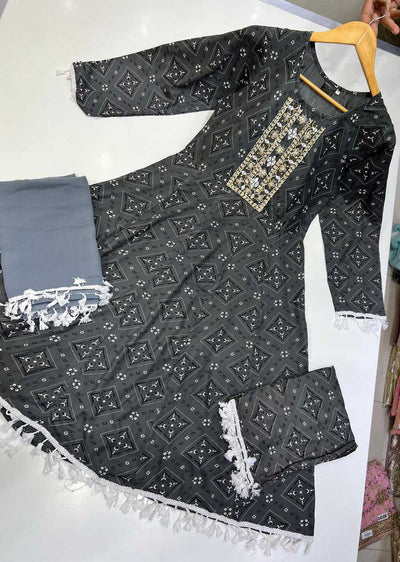 RGZ9902 Grey Embroidered Linen Dress - Memsaab Online