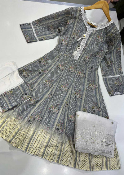 RGZ9915 Grey Embroidered Linen Dress - Memsaab Online