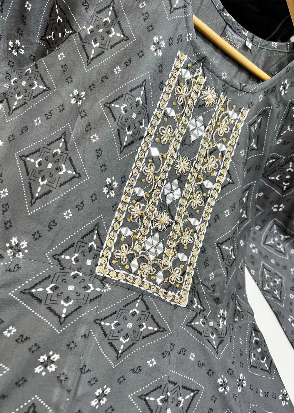 RGZ9902 Grey Embroidered Linen Dress - Memsaab Online