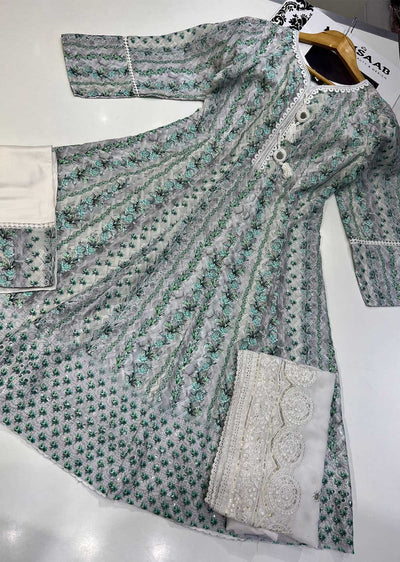 RGZ9916 Grey/Green Chicken Linen Dress - Memsaab Online