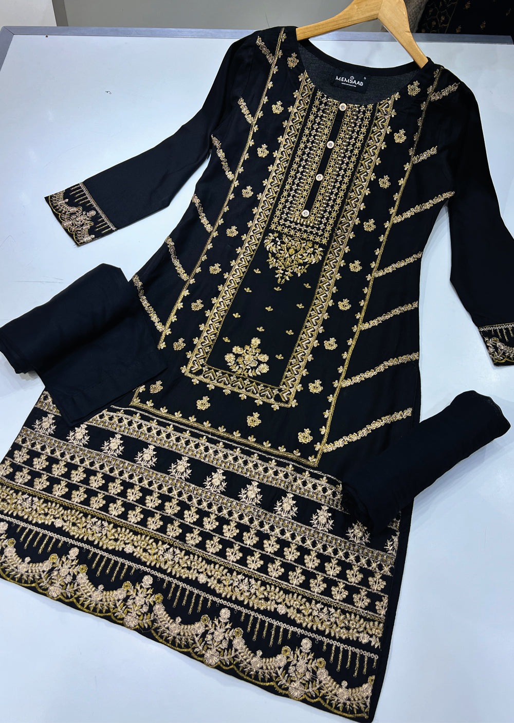 HK118 Readymade Black Elvira Linen Suit - Memsaab Online