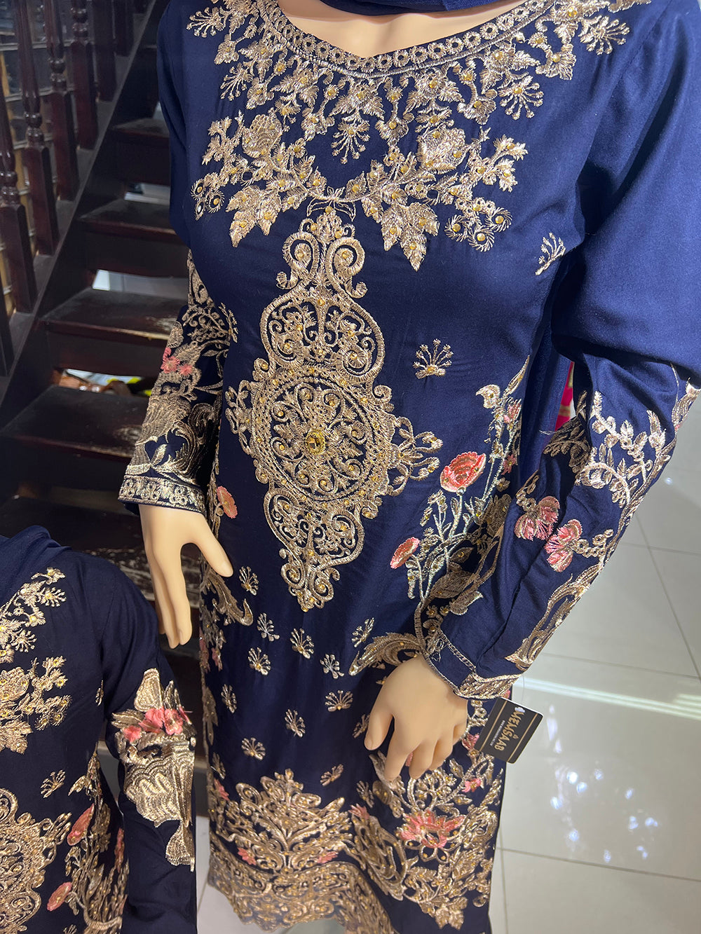 HK128 Rahat Blue Readymade Mother & Daughter Suit - Memsaab Online