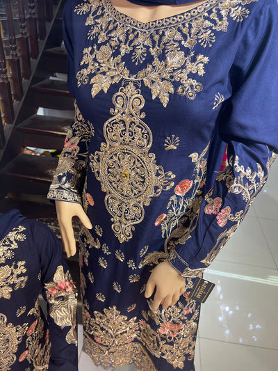 HK128 Rahat Blue Readymade Mother & Daughter Suit - Memsaab Online