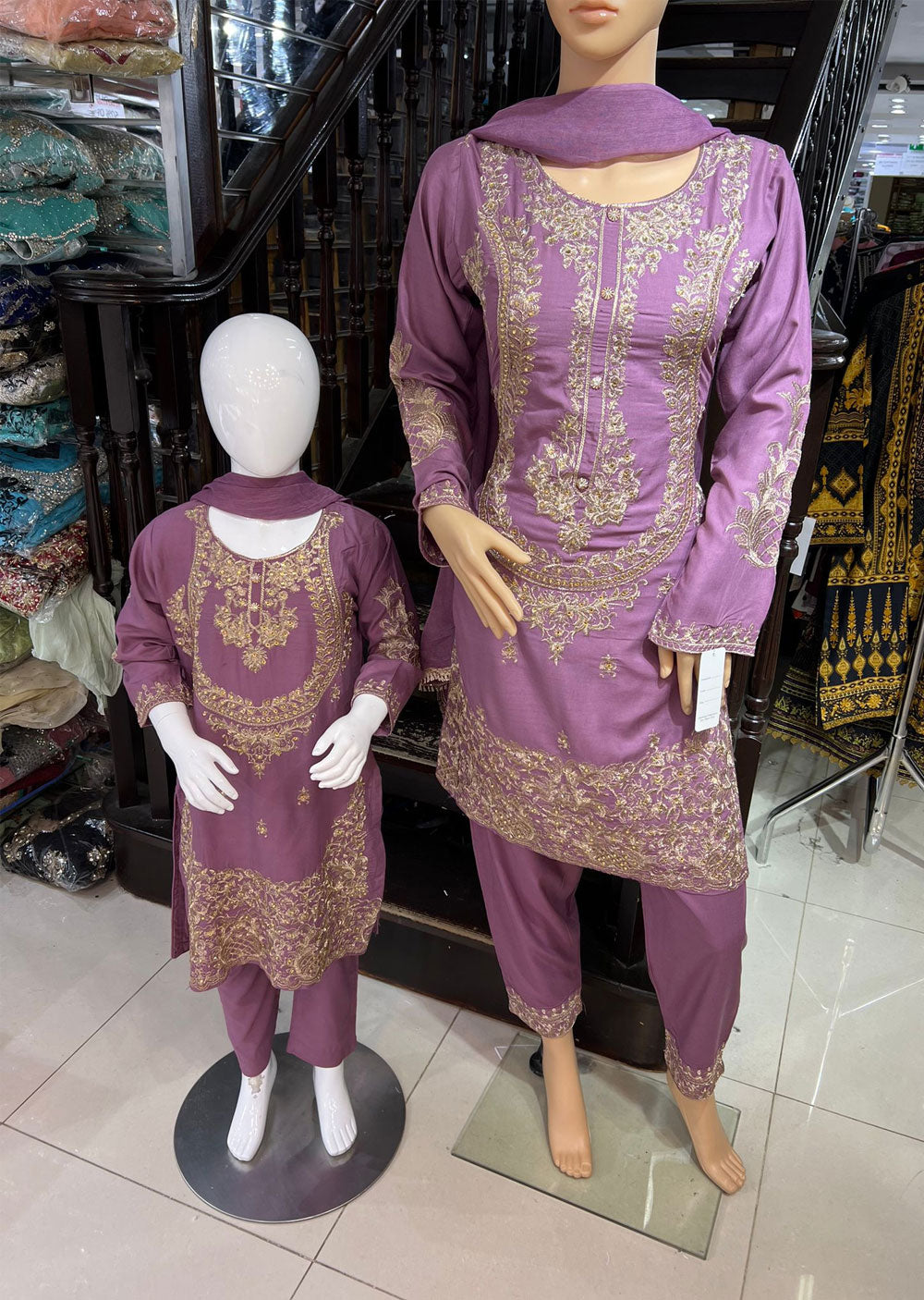 HK126 Habiba Lilac Readymade Mother & Daughter Suit - Memsaab Online