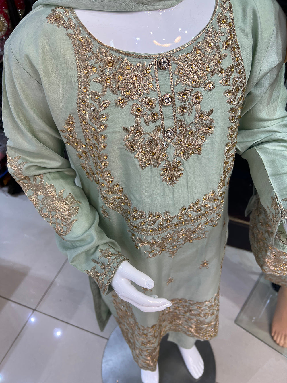HK126 Habiba Mint Readymade Mother & Daughter Suit - Memsaab Online