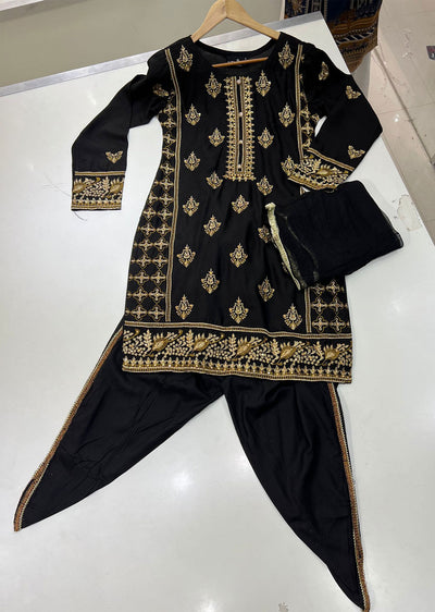 HK133 Raaz Readymade Black Tulip Linen Suit - Memsaab Online