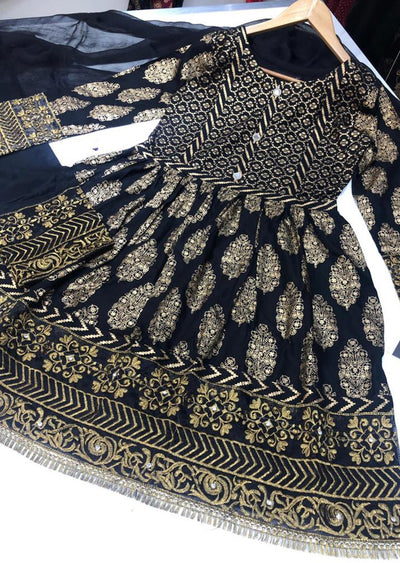 HK42 Black Embroidered Peplum Suit - Memsaab Online