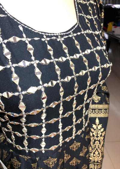 HK56 Bariqa - Black Embroidered Linen Frock - Memsaab Online
