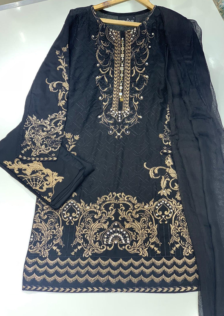 HK60 Tamanna - Black/Bronze Emboirdered Linen Suit - Memsaab Online
