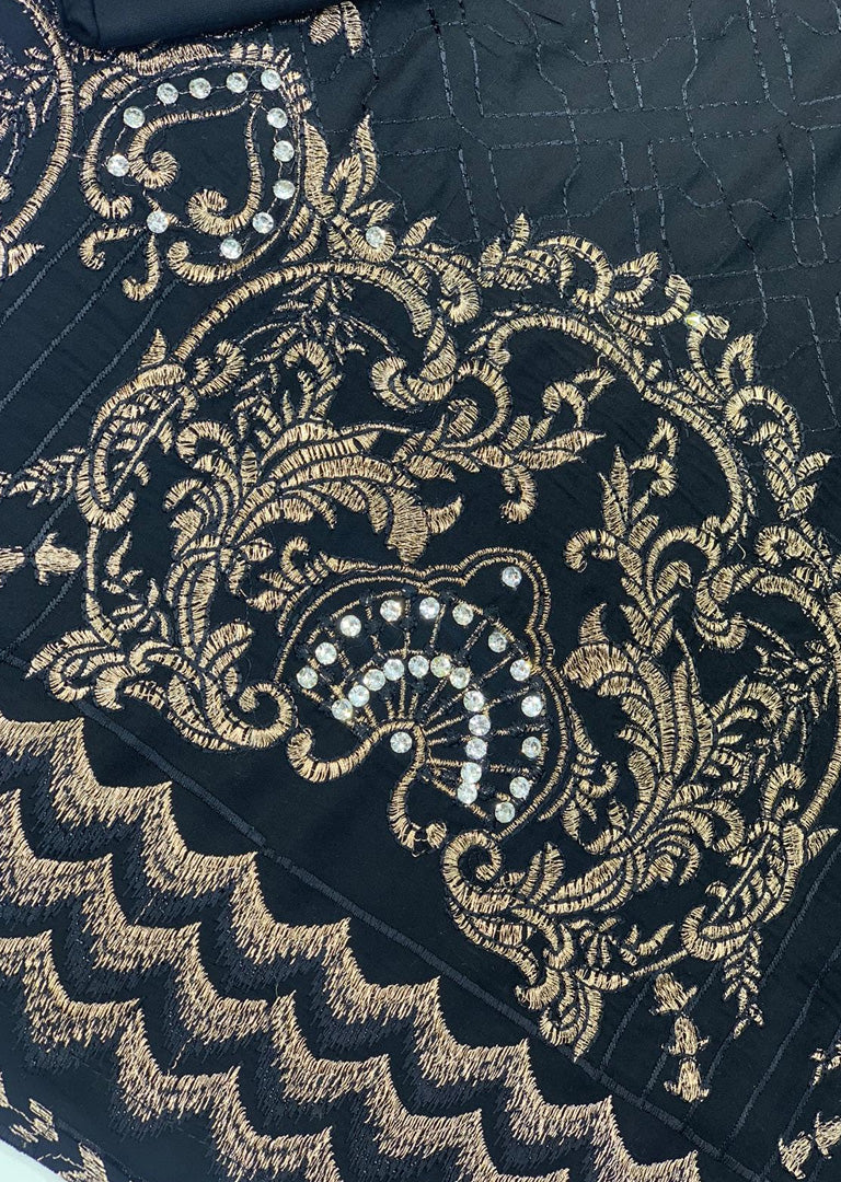 HK60 Tamanna - Black/Bronze Emboirdered Linen Suit - Memsaab Online