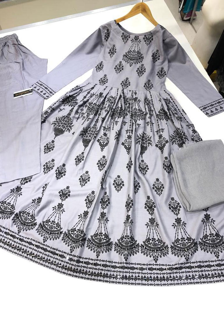 HK73 Chandere Readymade Grey Linen Dress - Memsaab Online