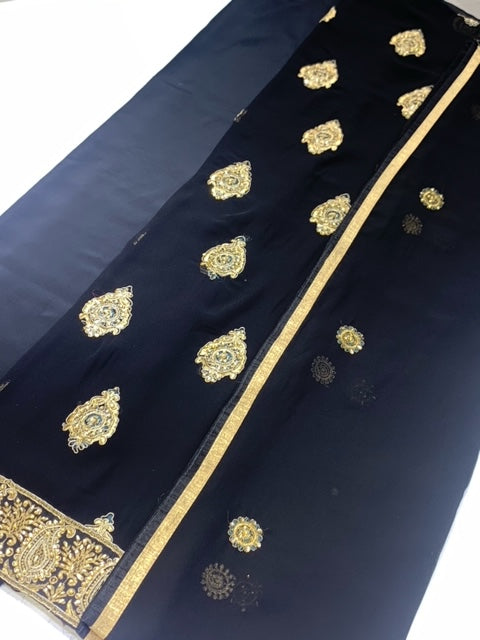 1788 BLACK- Unstitched Embroidered Georgette Suit - Memsaab Online