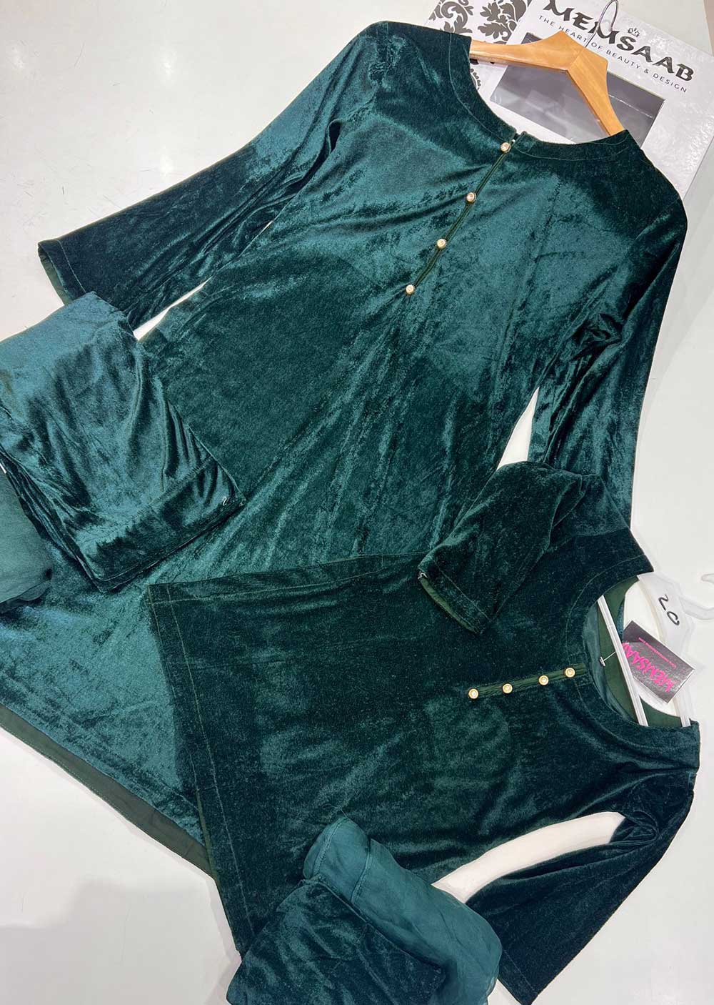 RGZ792K Green Readymade Mother & Daughter Velvet Suit - Memsaab Online